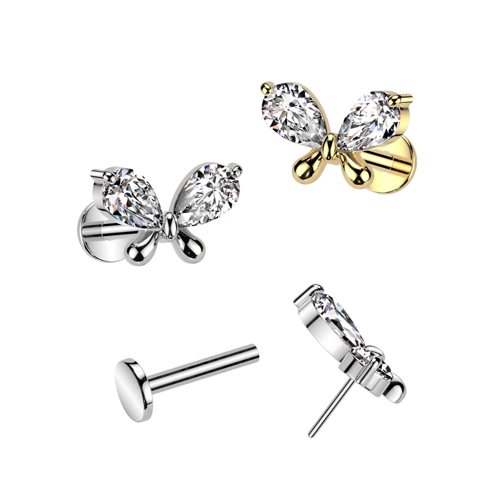 Butterfly Threadless Flat Back Stud 20g-16g