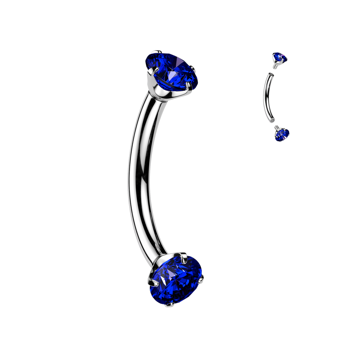 Dark Blue Gem Silver Steel Curved Barbell