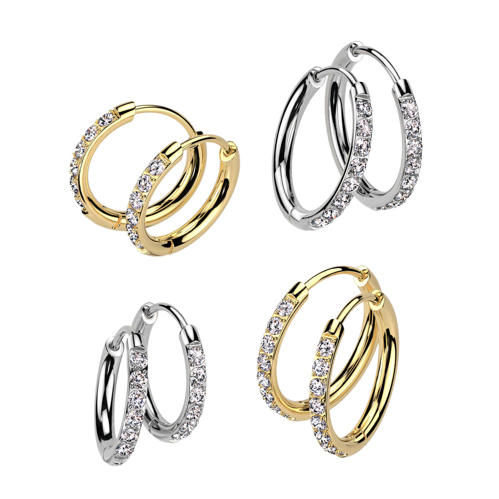 CZ Hinged Clicker Huggie Hoop Earrings