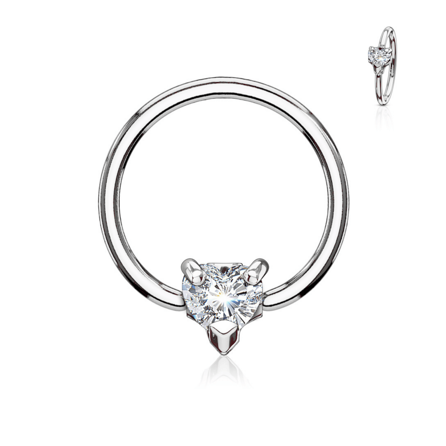 Captive bead ring with multi dimensional gem heart