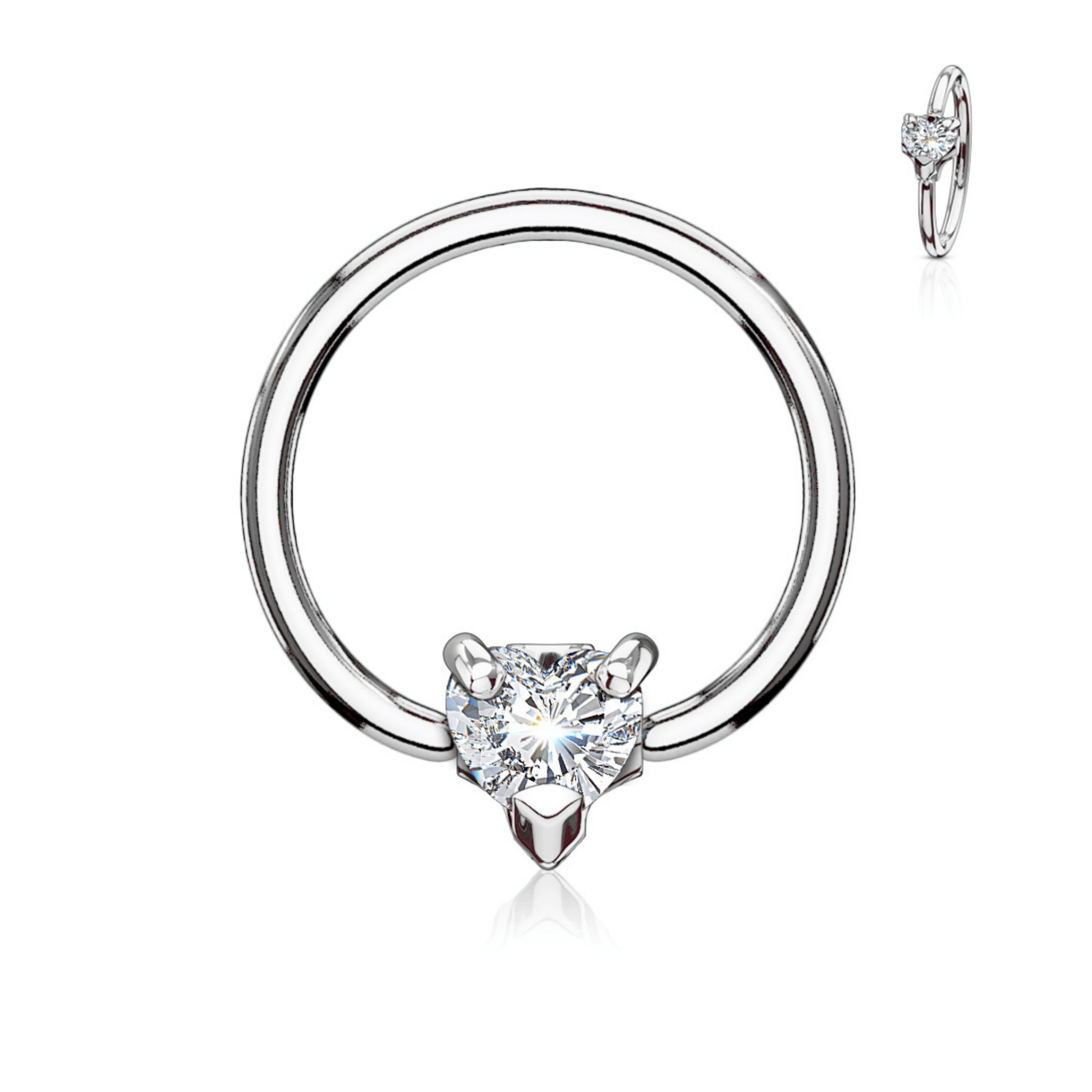 Captive bead ring with multi dimensional gem heart