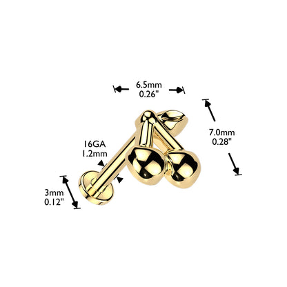 Cherries Flat Back Stud 16g dimensions