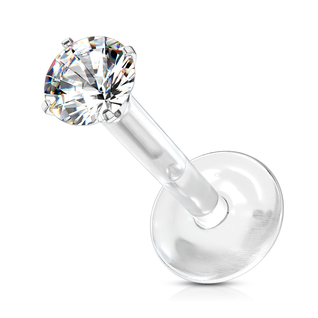 Clear Bioflex Push In Silver Round Gem Top Flat Back Stud