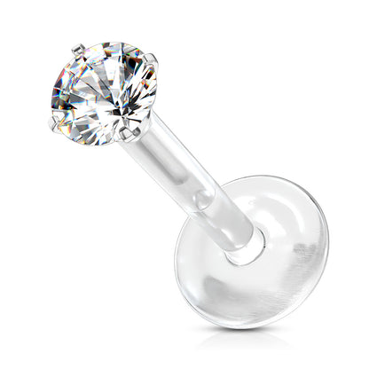 Clear Bioflex Push In Silver Round Gem Top Flat Back Stud