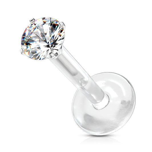 Clear Bioflex Push In Silver Round Gem Top Flat Back Stud