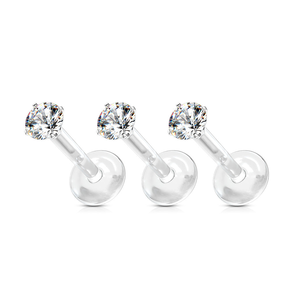 Clear Bioflex Push In Silver Round Gem Top Flat Back Stud row