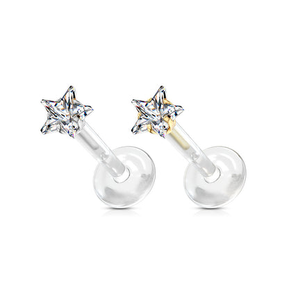 Clear Bioflex Push In Star Gem Top Flat Back Stud