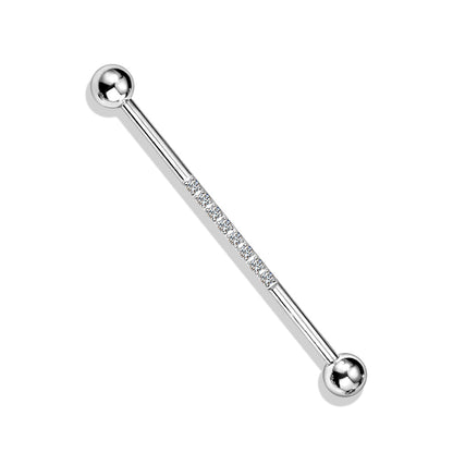Clear CNC Lined Gem Steel Silver Industrial Barbell 38mm