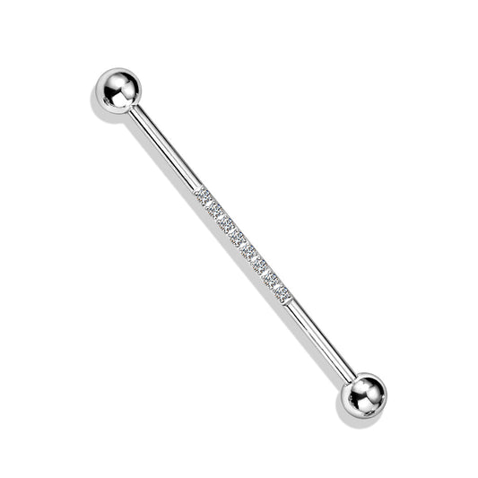 Clear CNC Lined Gem Steel Silver Industrial Barbell 38mm
