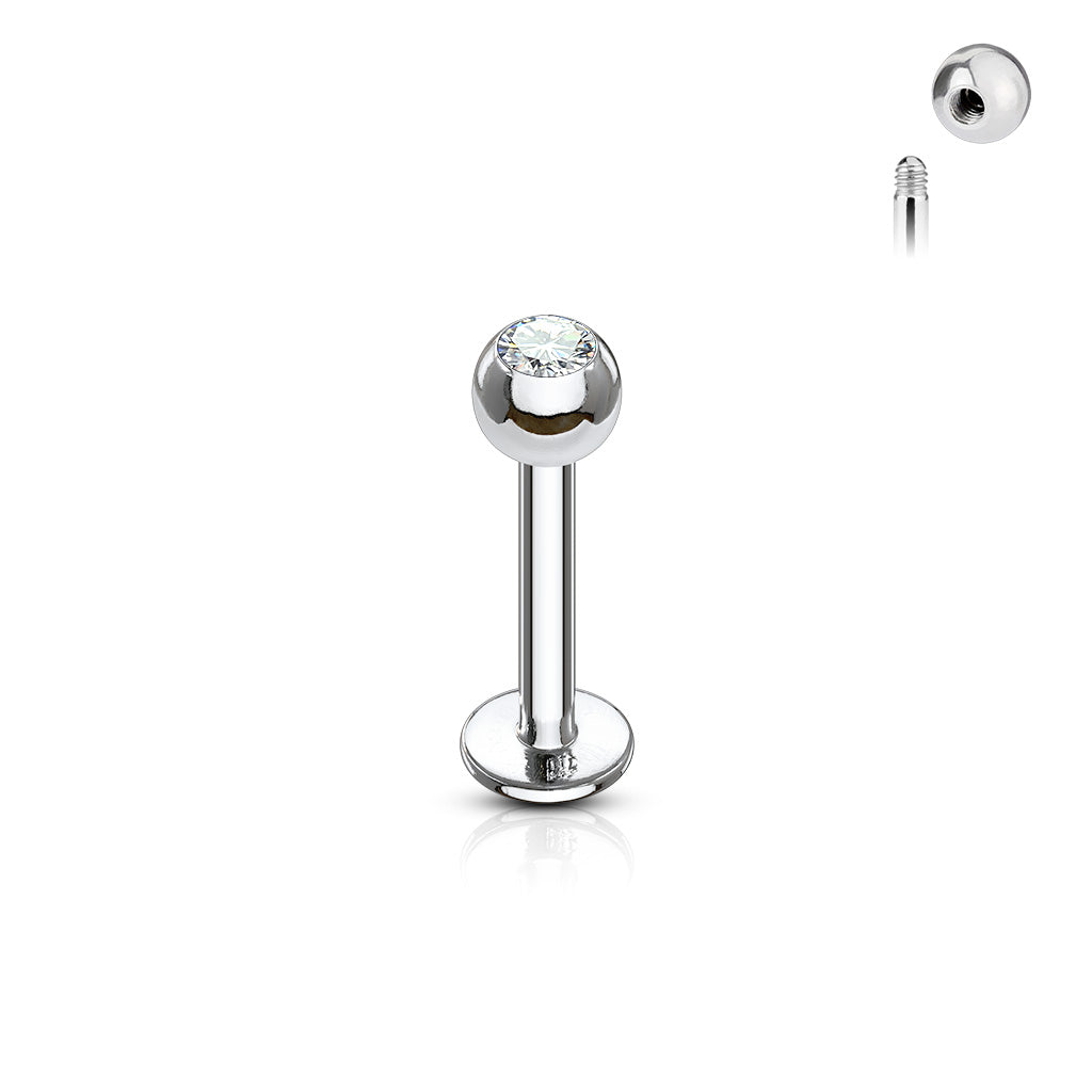 Clear Gem Ball Steel Flat Back Earring Labret Bar