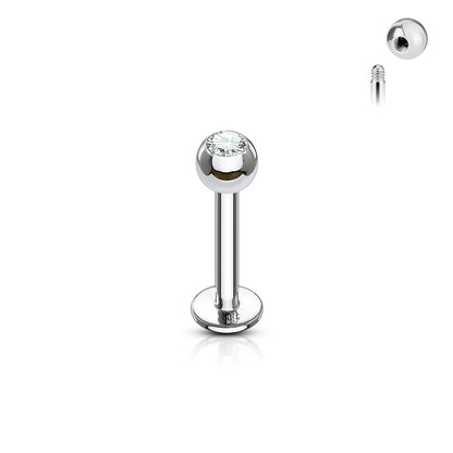 Clear Gem Ball Steel Flat Back Earring Labret Bar