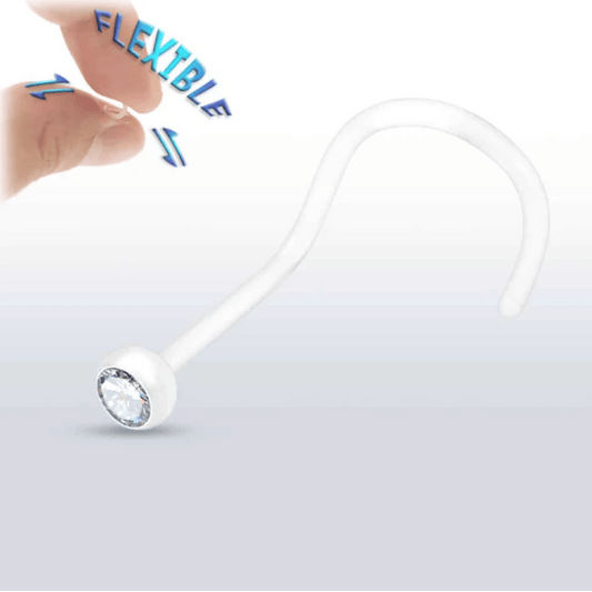 Clear Gem BioFlex Flexible Nose Ring Screw 20g