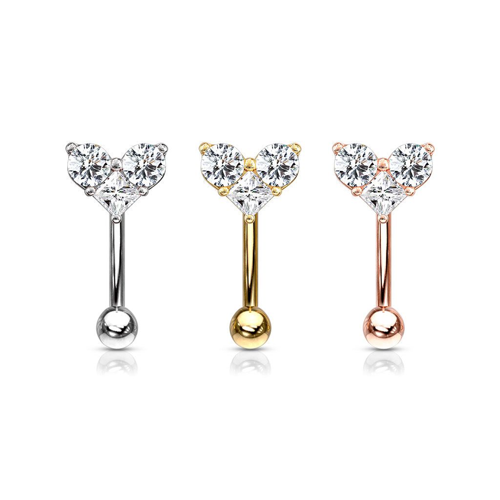 Clear Gem Heart Curved Piercing Barbell 16g