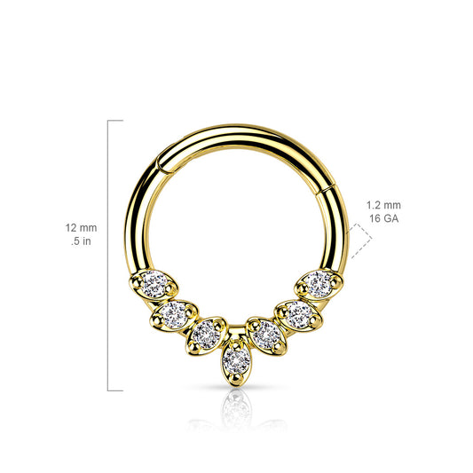 Clear Gem Leaves Hinged Clicker Ring 16g measurements