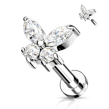 Clear Gem Silver Butterfly Flat Back Stud 16g