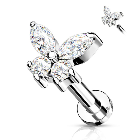 Clear Gem Silver Butterfly Flat Back Stud 16g