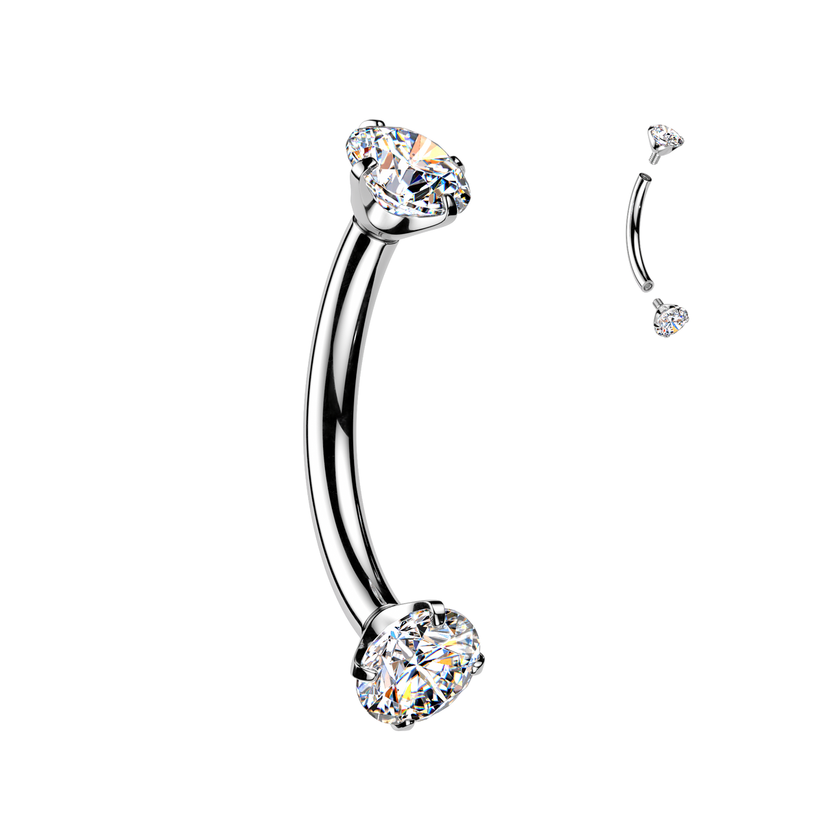 Clear Gem Silver Steel Curved Barbell