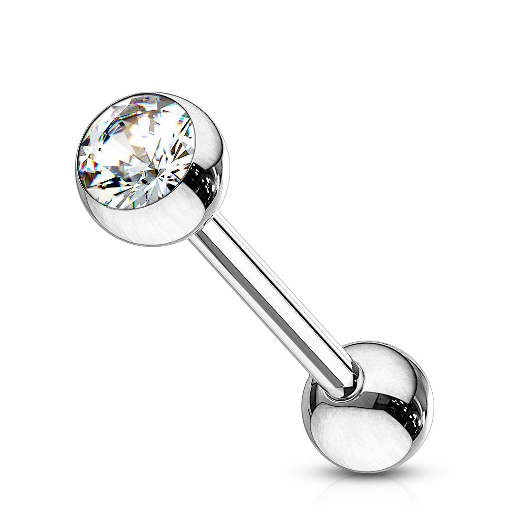 Clear Gem Steel Tongue Piercing Barbell 14g