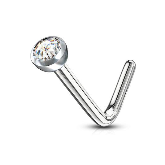 Clear Press Fit Gem Steel 'L' Bend Nose Stud