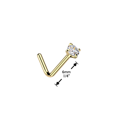 Clear Prong Gem Steel Gold 'L' Bend Nose Stud measurements