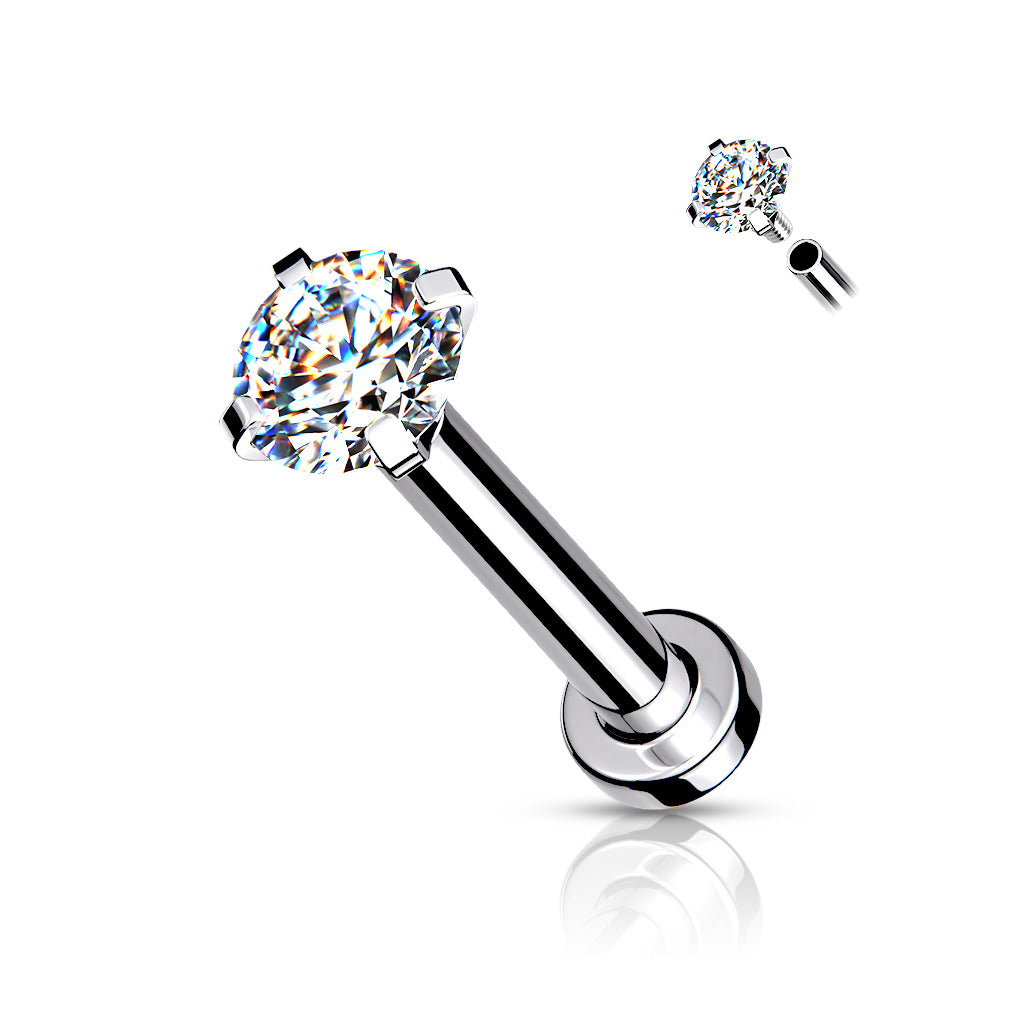 Clear Prong Set Gem Internally Threaded Flat Back Stud