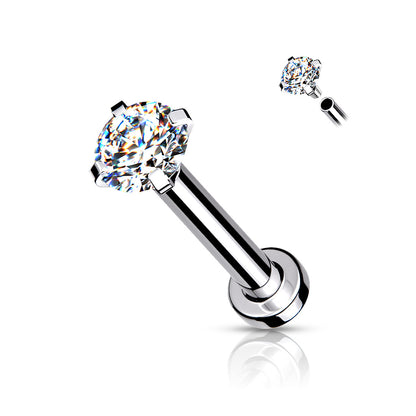 Clear Prong Set Gem Internally Threaded Flat Back Stud