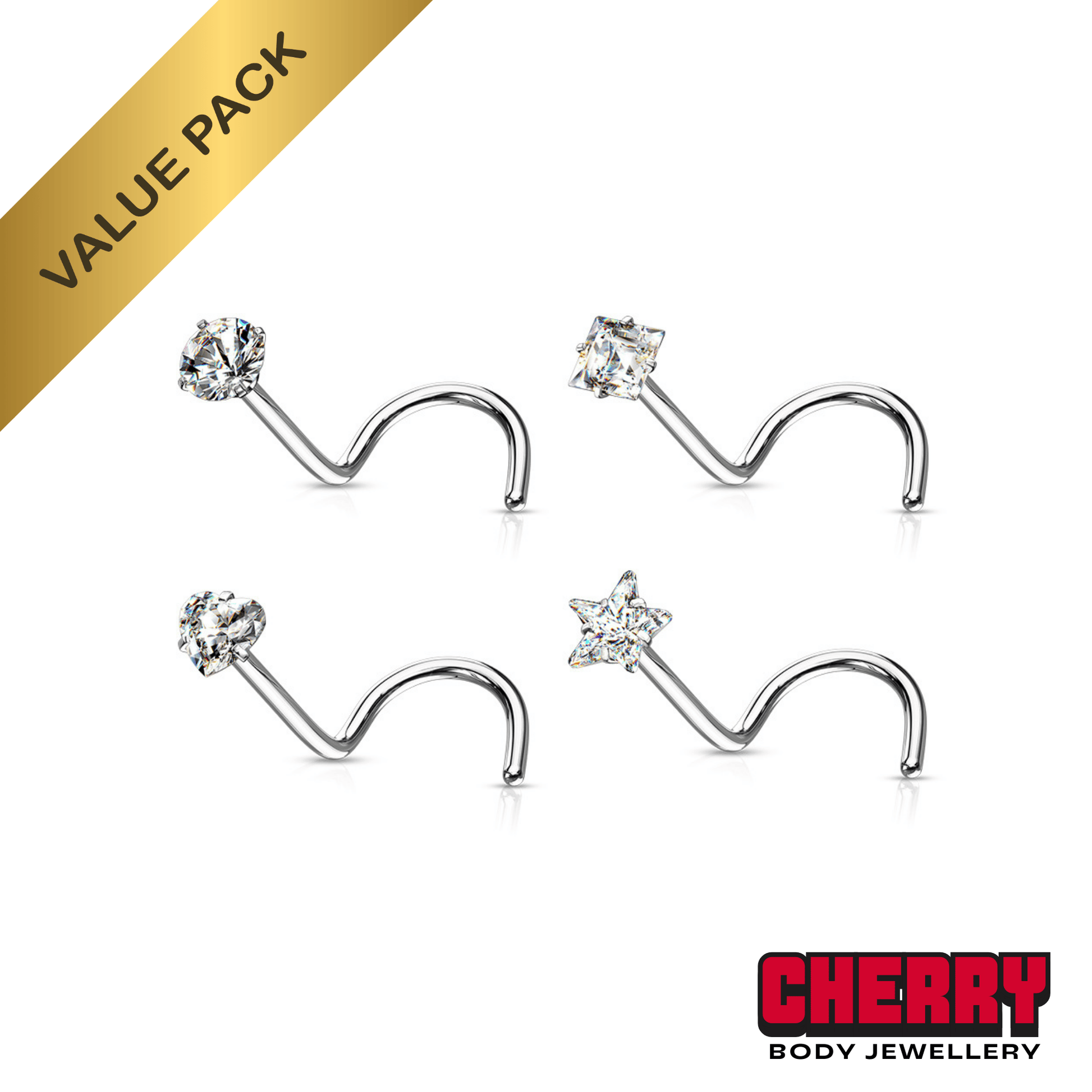 Clear Prong Set Gem Nose Screw Value Pack