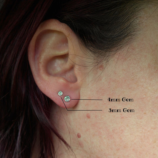 Clear Round Gem Silver Steel Earring Studs (pair)