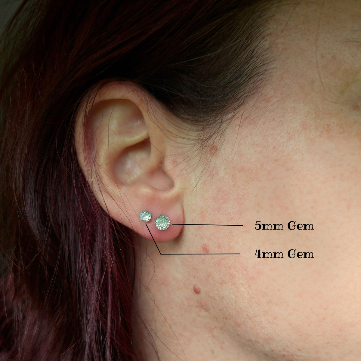 Clear Round Gem Silver Steel Earring Studs (pair) model