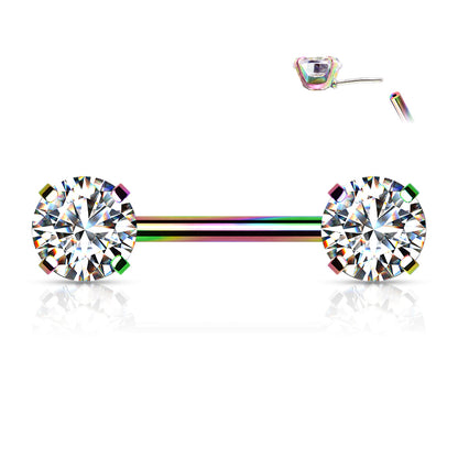 Clear Round Gems Threadless Rainbow Nipple Bar 14g