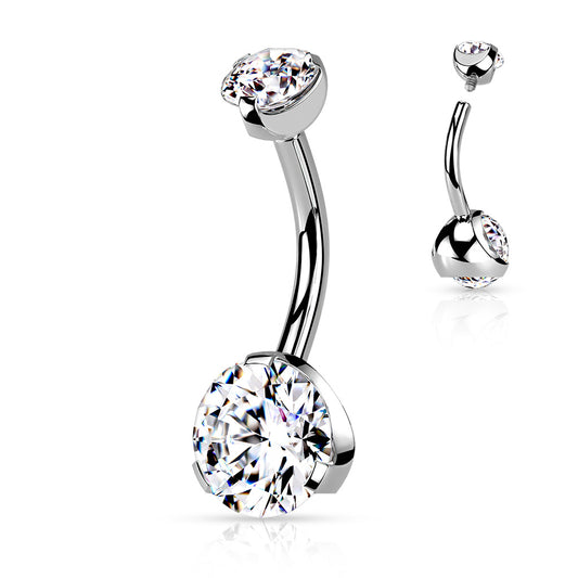 Clear Steel Round Gem Internally Threaded Belly Button Bar