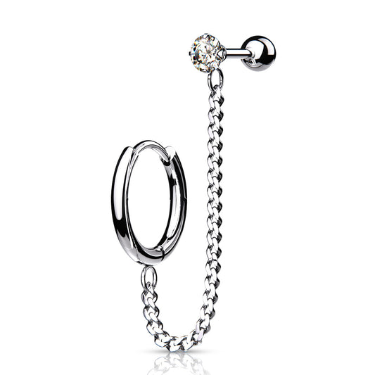 Clicker Hoop Silver Chain Linked Cartilage Barbell