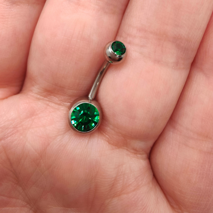 Silver Steel Dk Green Double Gem Belly Button Bar {Last One}