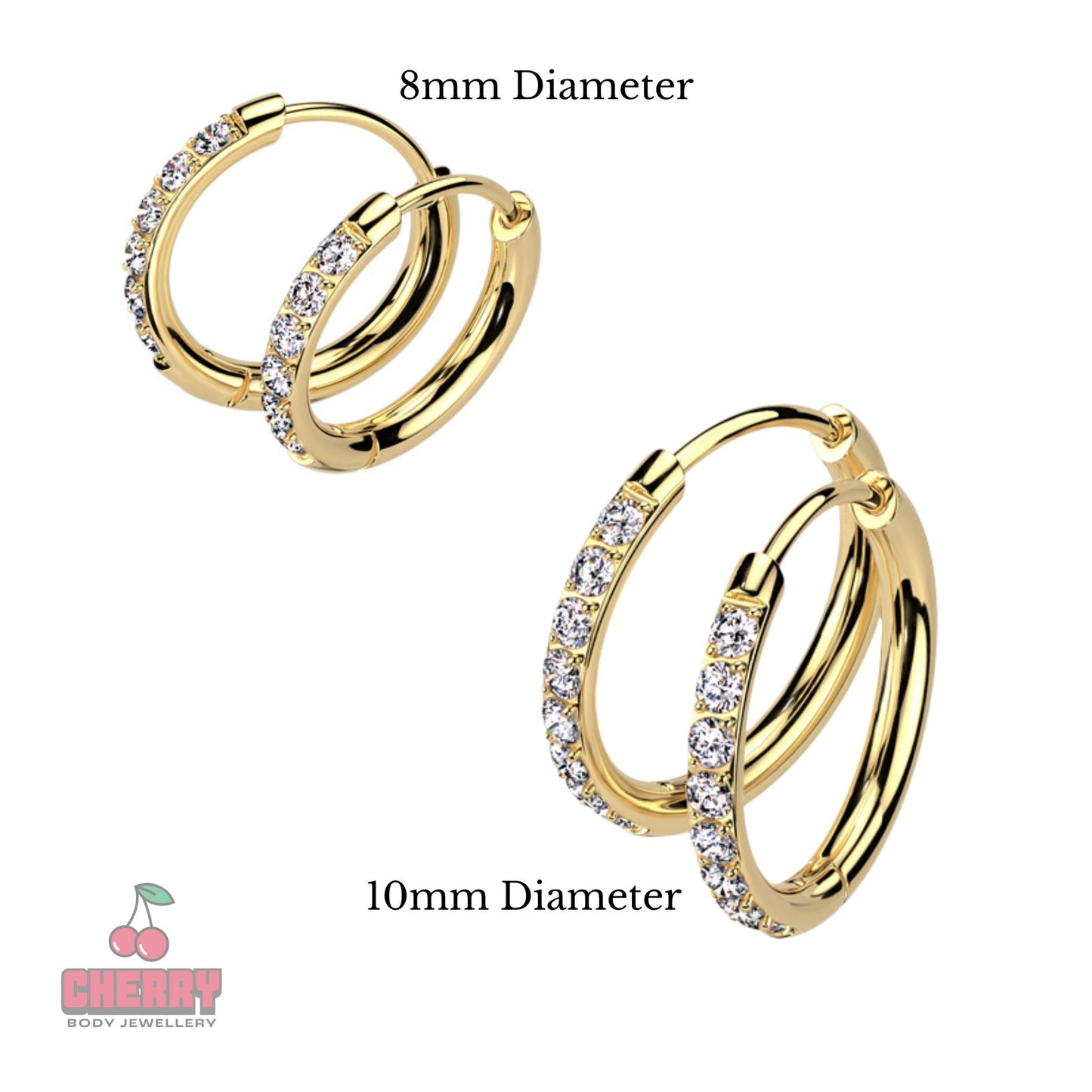 Gold Steel Cubic Zirconia Huggie Hoop Earrings (pair)
