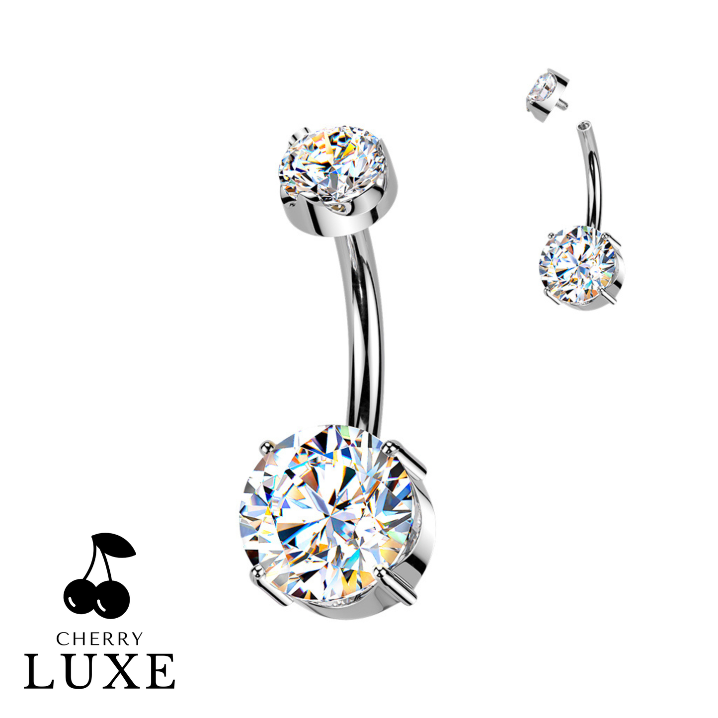 Titanium Silver Internally Threaded Round Moissanite Belly Button Bar