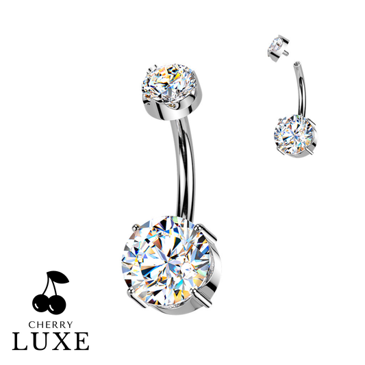 Titanium Silver Internally Threaded Round Moissanite Belly Button Bar