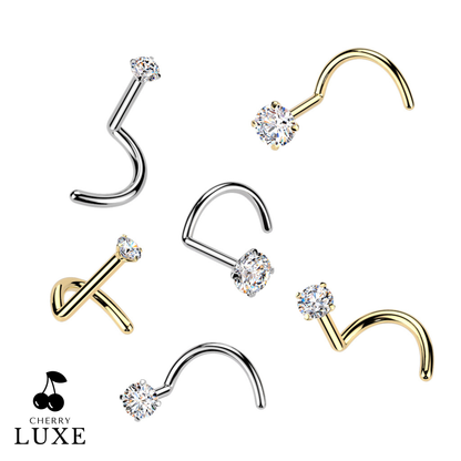 Titanium Silver Moissanite Gem Nose Screw