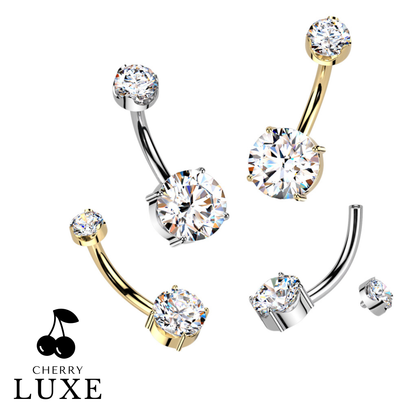 Titanium Silver Internally Threaded Round Moissanite Belly Button Bar