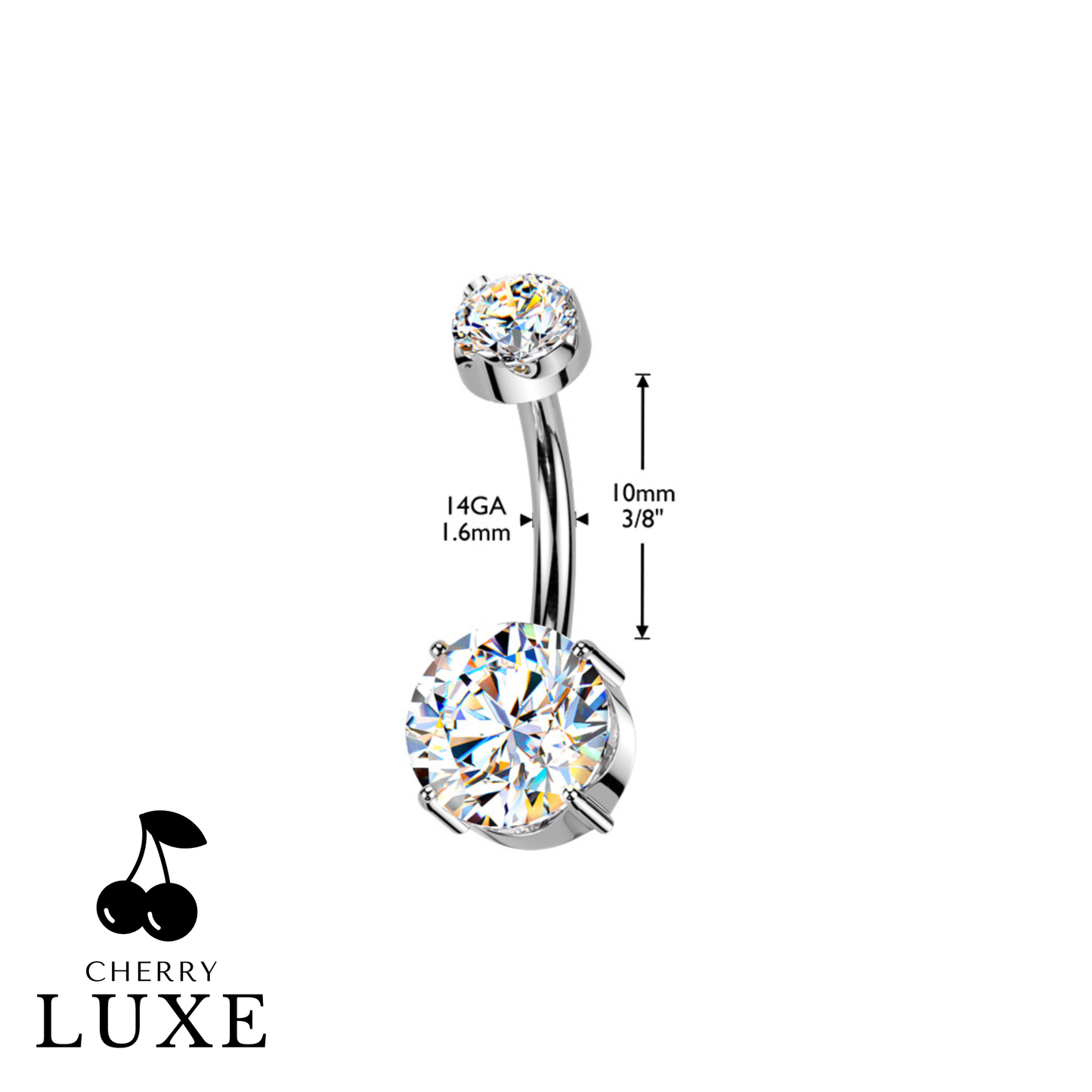 Titanium Silver Internally Threaded Round Moissanite Belly Button Bar