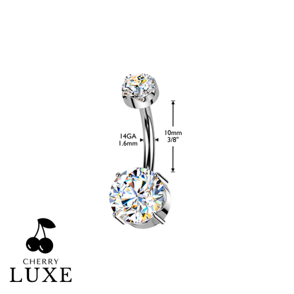 Titanium Silver Internally Threaded Round Moissanite Belly Button Bar