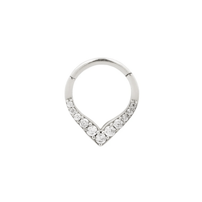 Silver Teardrop Gem Hinged Clicker Ring 16g