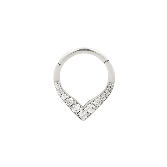 Silver Teardrop Gem Hinged Clicker Ring 16g