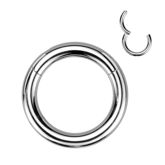 Titanium Silver Hinged Clicker Ring Large Gauge 12g-00g