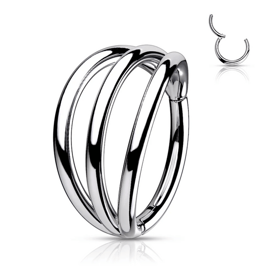 Titanium Silver Triple Hoop Hinged Clicker Ring 18g-16g