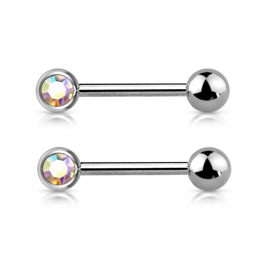 PAIR Front Facing Single AB Gem Straight Nipple Bars
