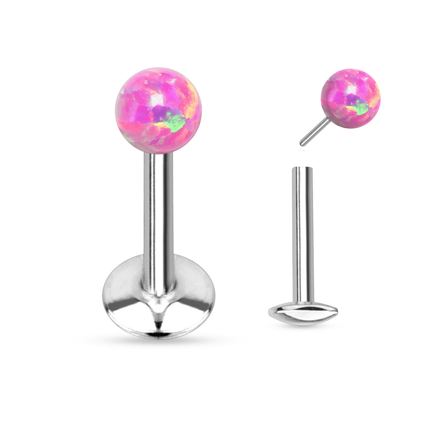 Titanium Pink Opal Ball Threadless Flat Back Stud