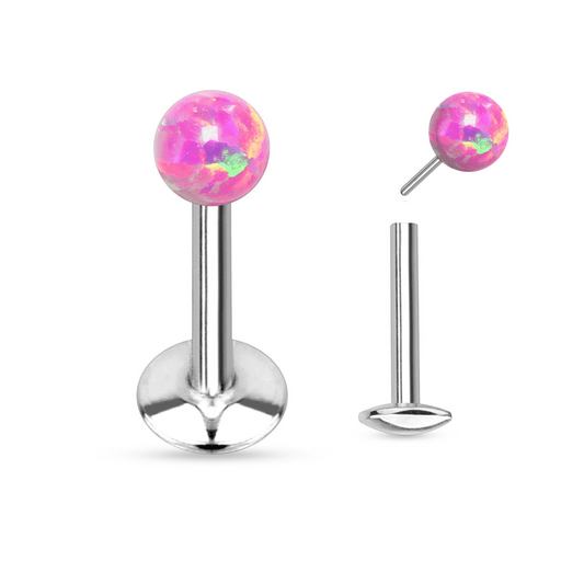 Titanium Pink Opal Ball Threadless Flat Back Stud