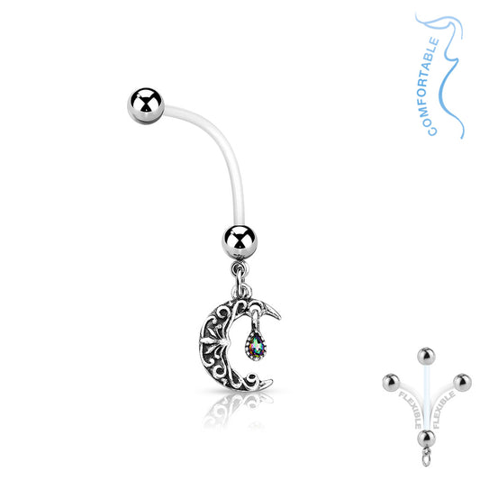 Crescent Moon Dangle Flexible Pregnancy Belly Button Retainer