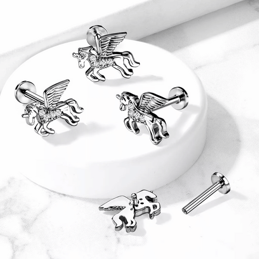 Cubic Zirconia Paved Unicorn Internally threaded Flat Back Earring