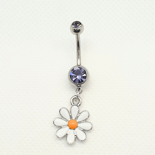 Daisy Purple Gem Dangle Belly Button Bar 14g